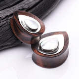 Detail View 3 of A Pair of White Brass Moonstone Arang Wood Teardrop Double Flared Plug