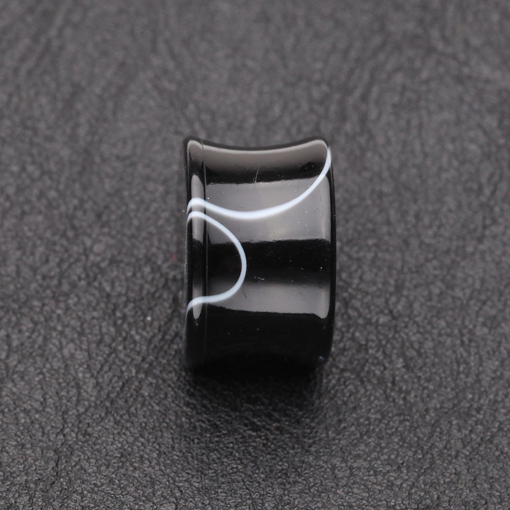 Detail View 2 of A Pair of Marble Swirl Acrylic Double Flared Ear Gauge Plug-Black