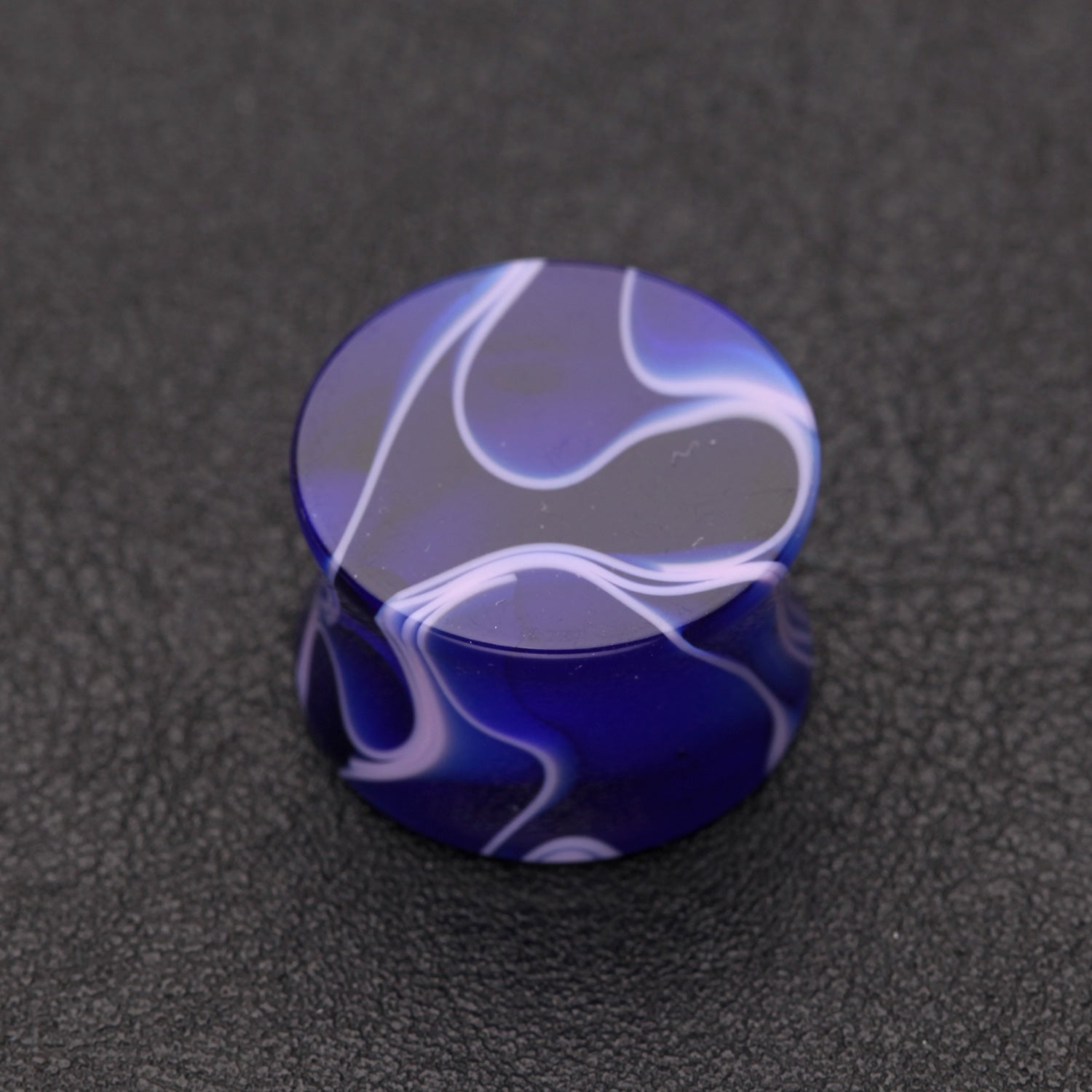 Detail View 1 of A Pair of Marble Swirl Acrylic Double Flared Ear Gauge Plug-Blue