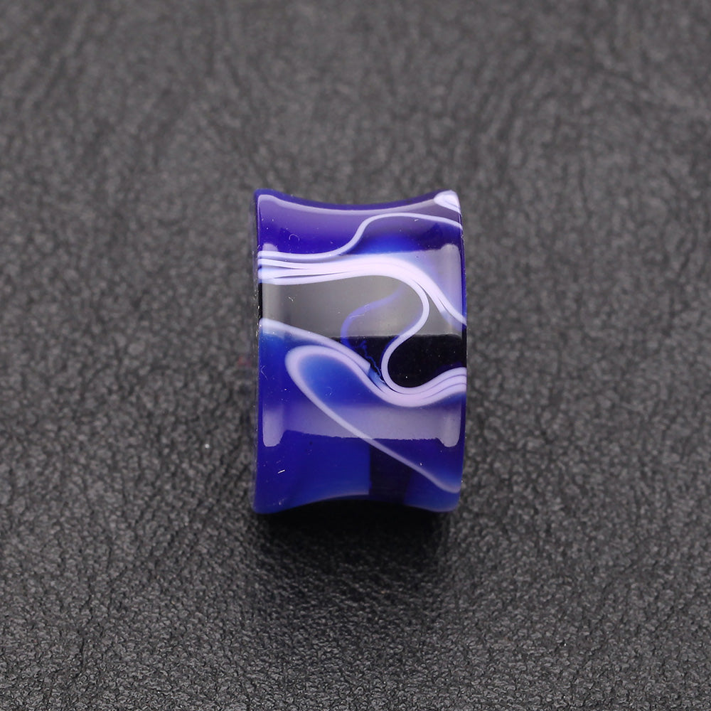 Detail View 2 of A Pair of Marble Swirl Acrylic Double Flared Ear Gauge Plug-Blue