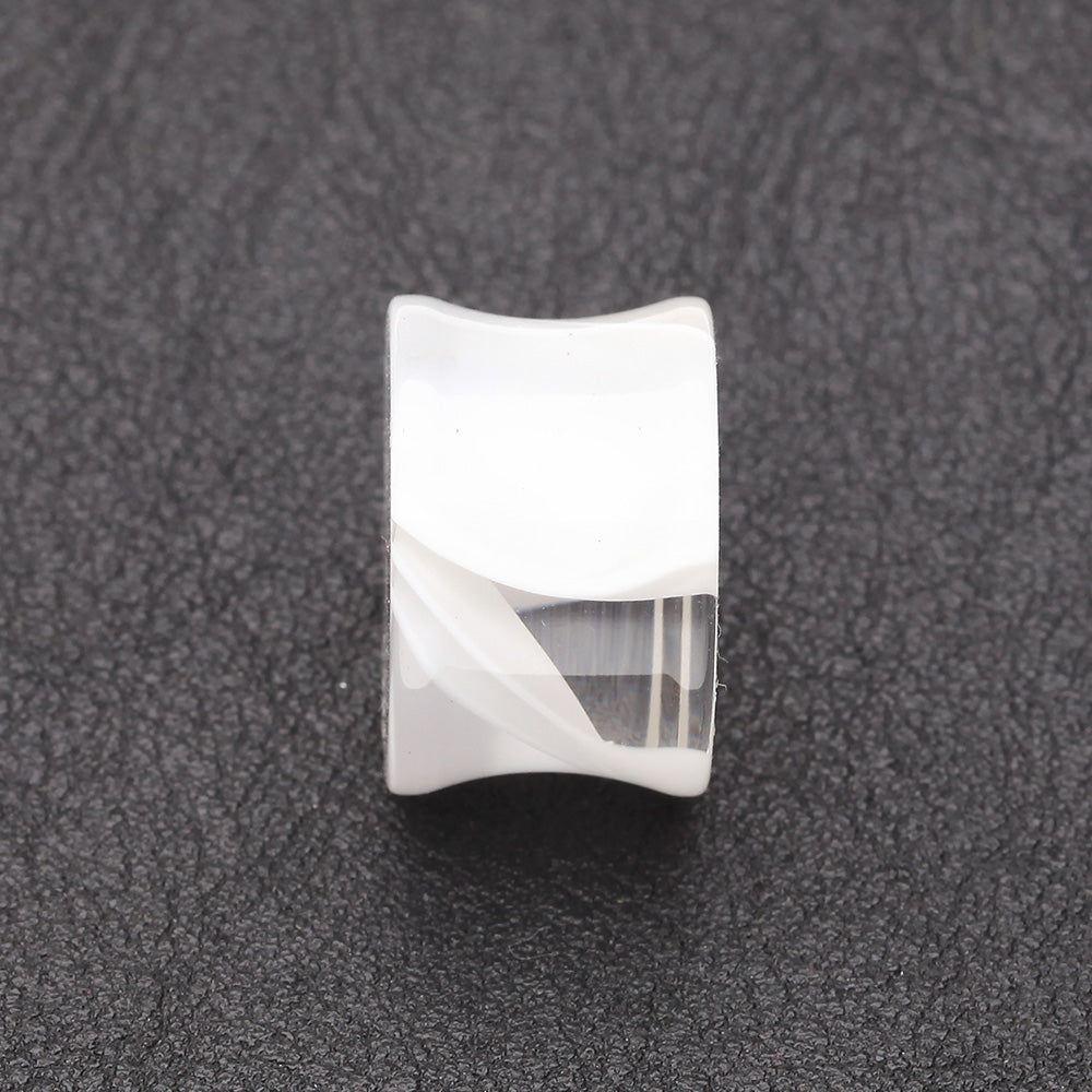 Detail View 2 of A Pair of Marble Swirl Acrylic Double Flared Ear Gauge Plug-Clear Gem
