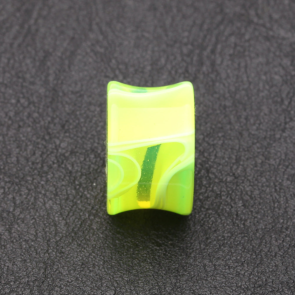 Detail View 2 of A Pair of Marble Swirl Acrylic Double Flared Ear Gauge Plug-Green
