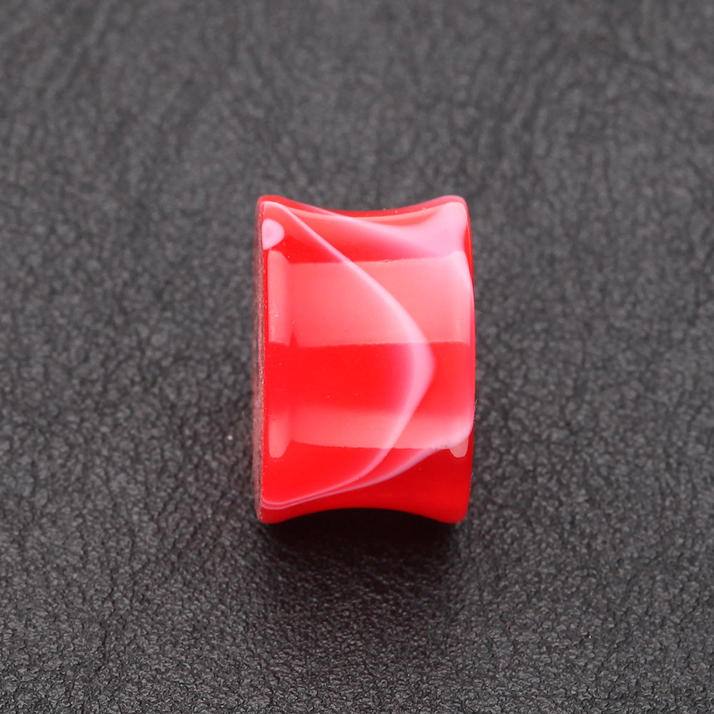 Detail View 2 of A Pair of Marble Swirl Acrylic Double Flared Ear Gauge Plug-Red