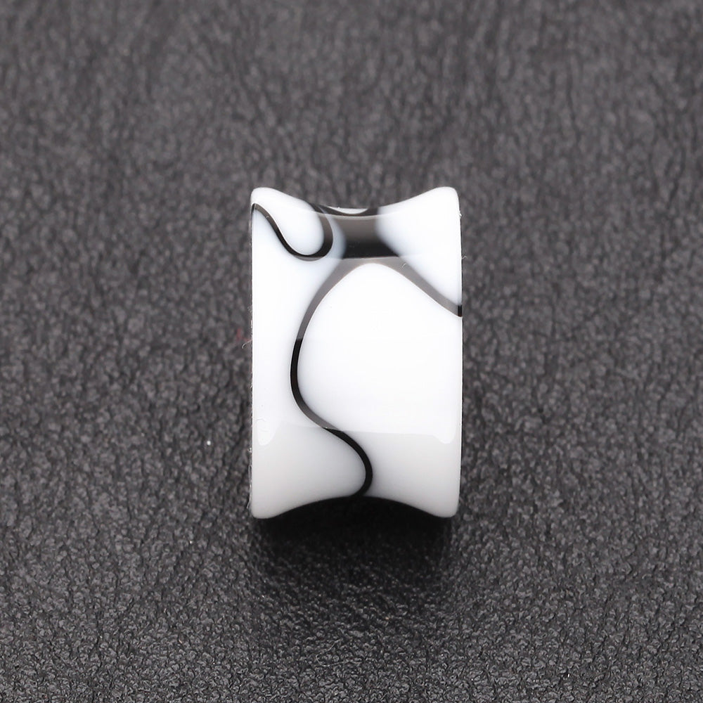 Detail View 2 of A Pair of Marble Swirl Acrylic Double Flared Ear Gauge Plug-White