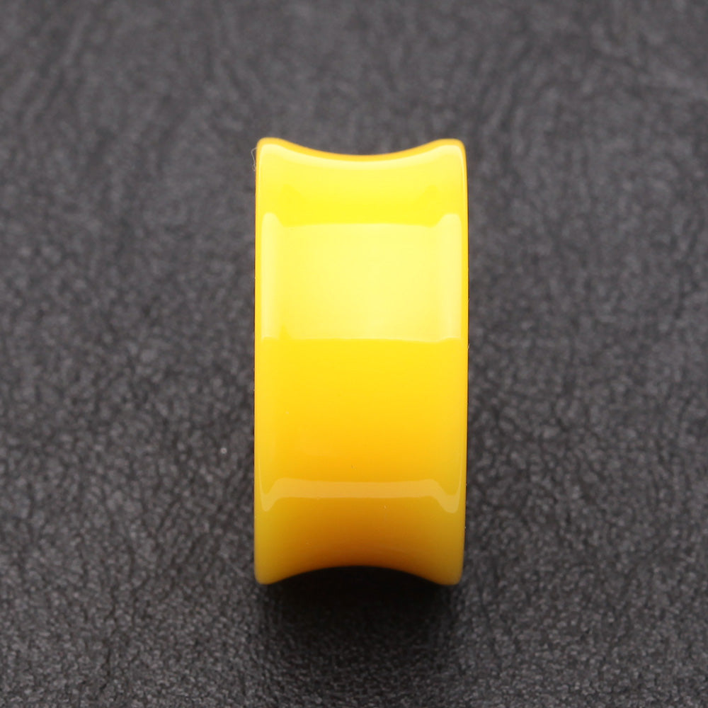 Detail View 2 of A Pair of Neon Colored UV Acrylic Double Flared Ear Gauge Plug-Yellow