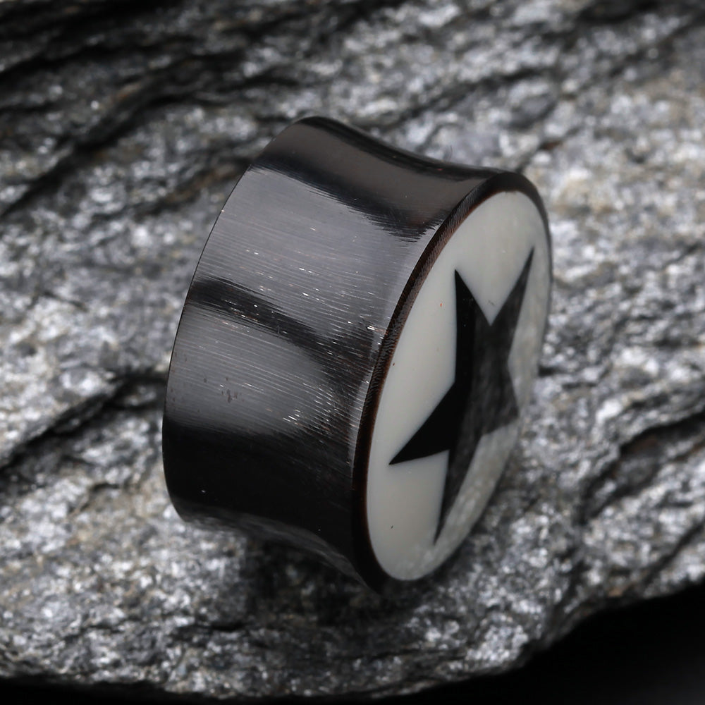 Detail View 3 of A Pair of Organic Horn Nova Star Ear Gauge Plug-Black