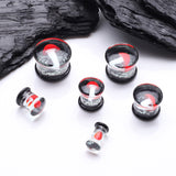 Detail View 2 of A Pair of Enchanted Red Mushroom Glow in the Dark Double Flared Glass Plug