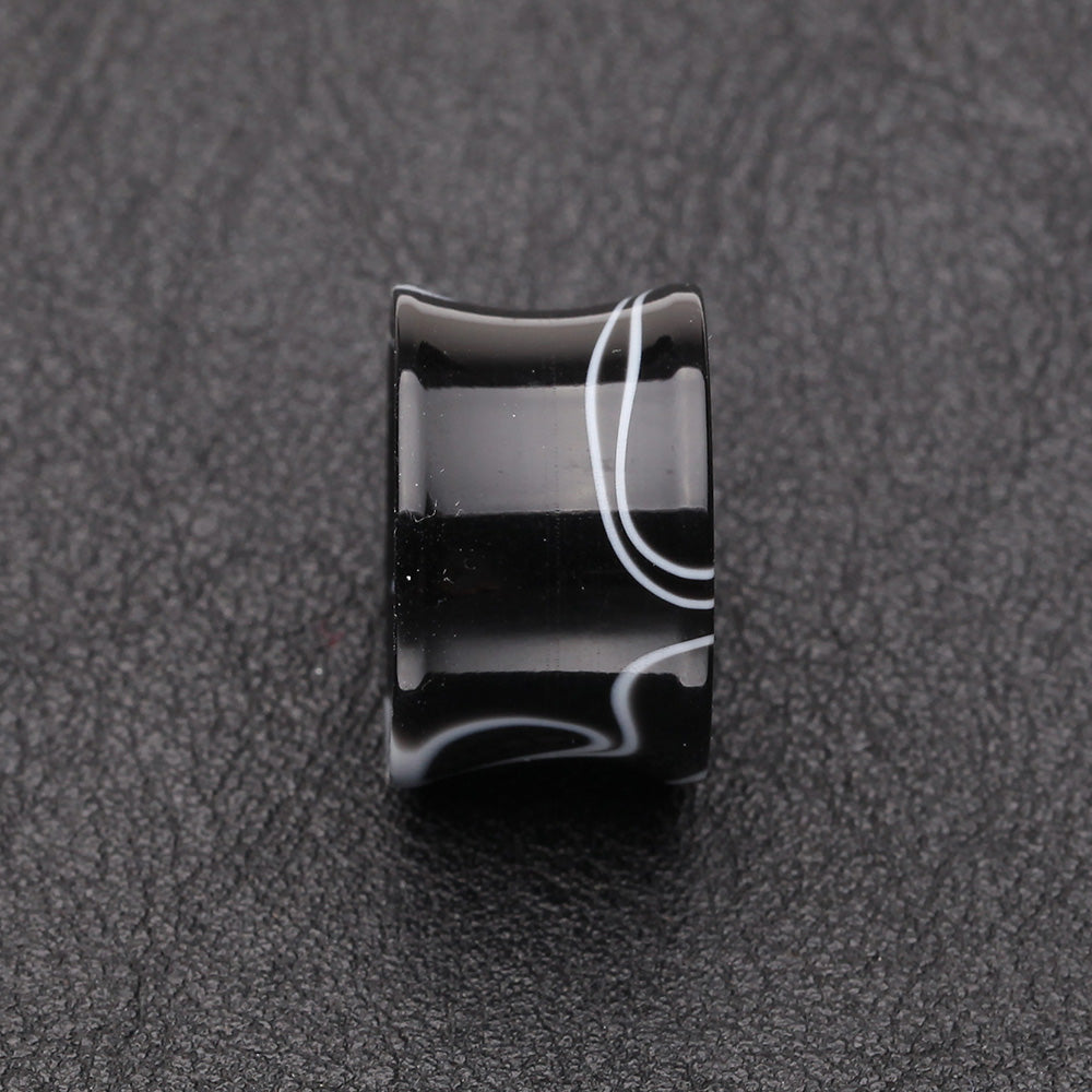 Detail View 2 of A Pair of Marble Swirl Acrylic Double Flared Ear Gauge Tunnel Plug-Black