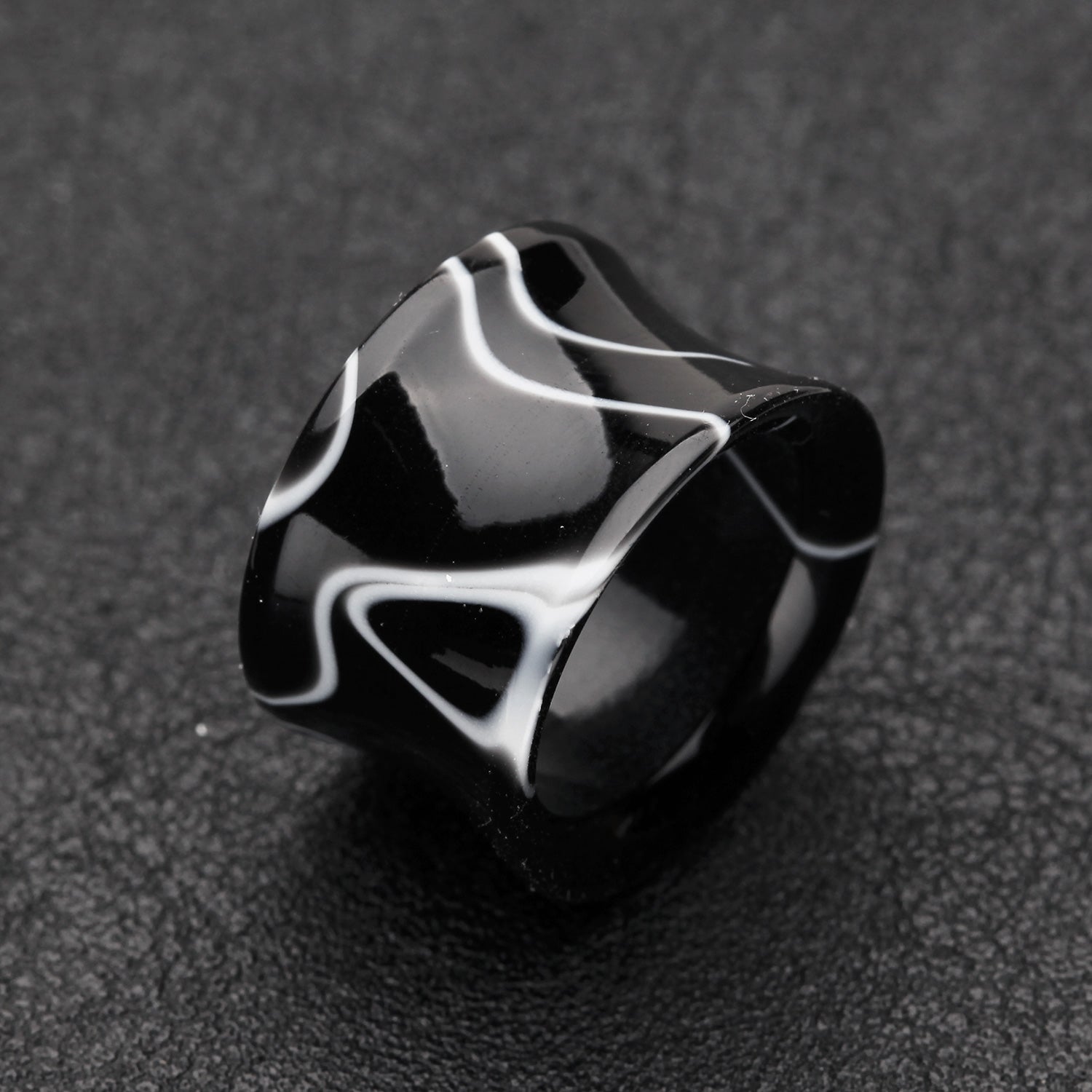 Detail View 1 of A Pair of Marble Swirl Acrylic Double Flared Ear Gauge Tunnel Plug-Black
