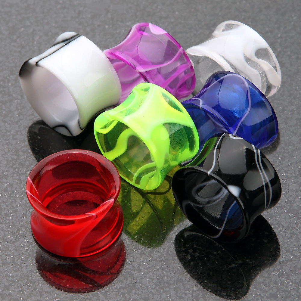 Detail View 4 of A Pair of Marble Swirl Acrylic Double Flared Ear Gauge Tunnel Plug-Clear Gem