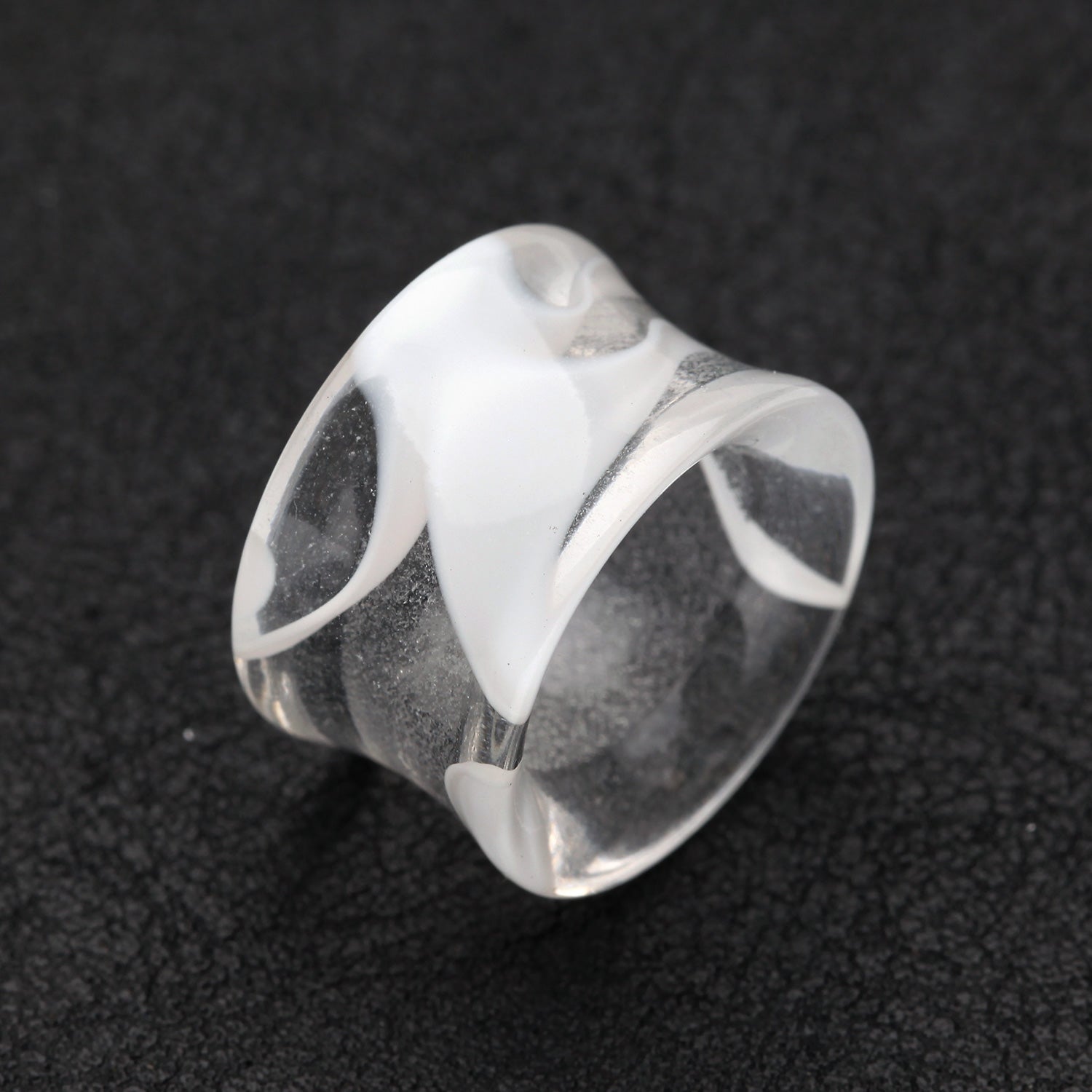 Detail View 1 of A Pair of Marble Swirl Acrylic Double Flared Ear Gauge Tunnel Plug-Clear Gem