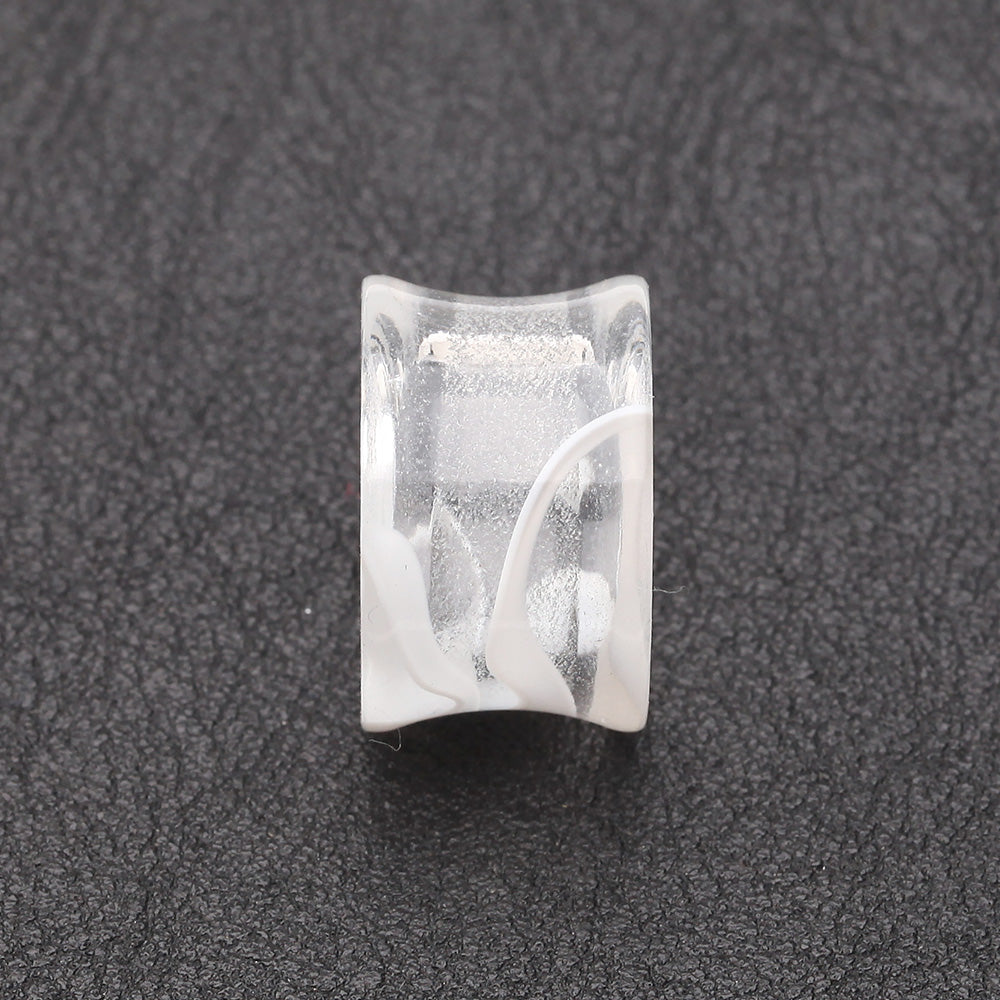 Detail View 2 of A Pair of Marble Swirl Acrylic Double Flared Ear Gauge Tunnel Plug-Clear Gem