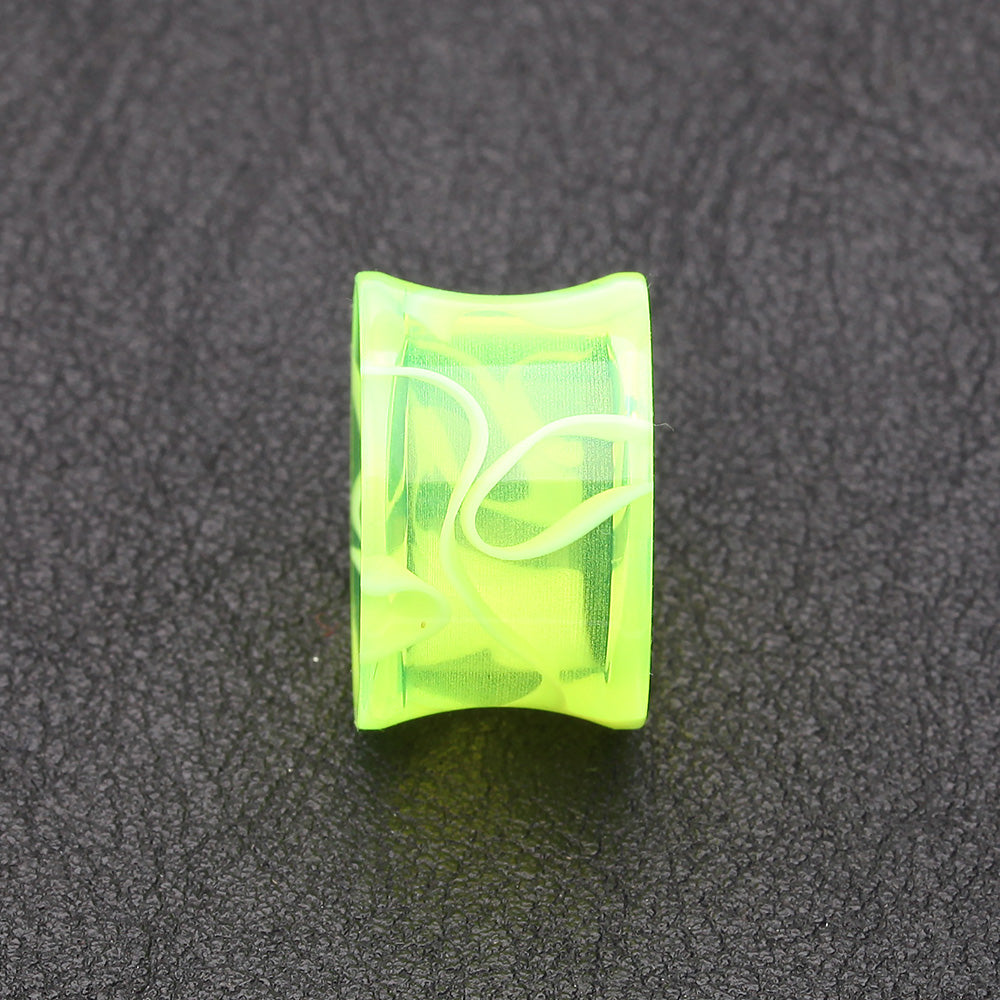 Detail View 2 of A Pair of Marble Swirl Acrylic Double Flared Ear Gauge Tunnel Plug-Green