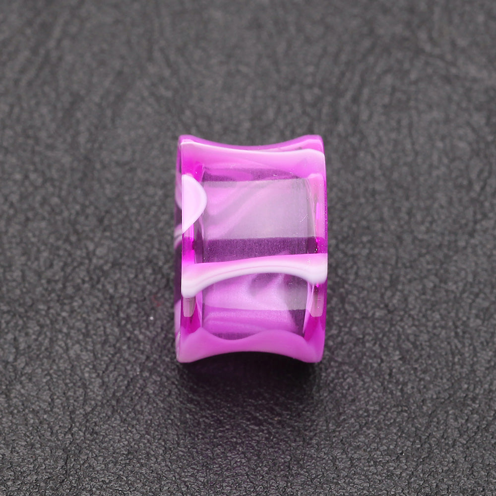 Detail View 2 of A Pair of Marble Swirl Acrylic Double Flared Ear Gauge Tunnel Plug-Purple