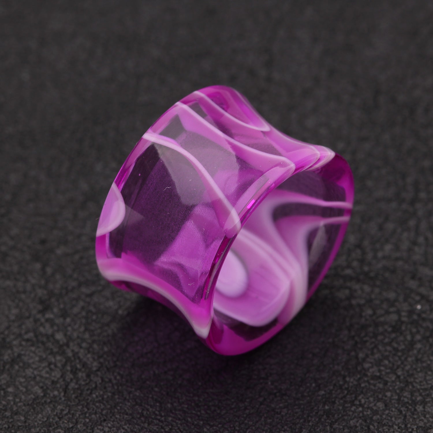 Detail View 1 of A Pair of Marble Swirl Acrylic Double Flared Ear Gauge Tunnel Plug-Purple