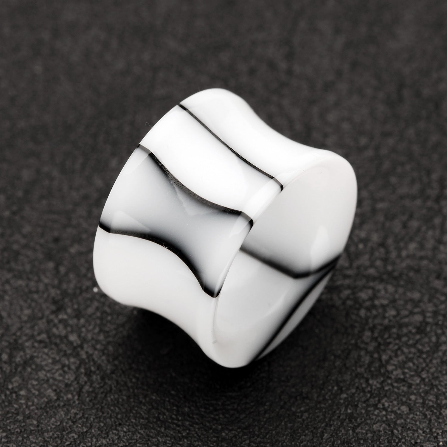 Detail View 1 of A Pair of Marble Swirl Acrylic Double Flared Ear Gauge Tunnel Plug-White