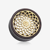 A Pair of Lotus Zen Bali Brass Rosewood Double Flared Tunnel Plug