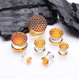 Detail View 2 of A Pair of Amber Honeycomb Glass Double Flared Plug