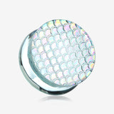 A Pair of Iridescent Aurora Mermaid Scale Glass Double Flared Plug