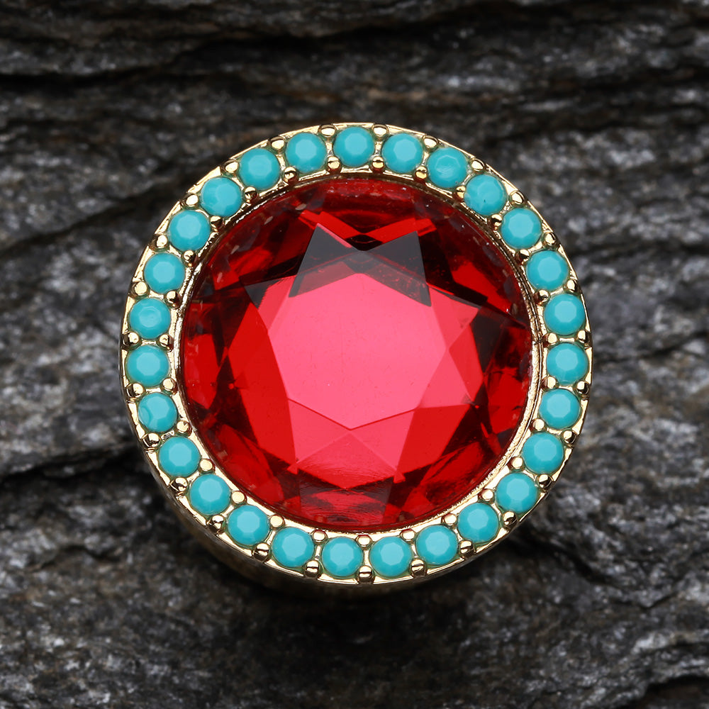 Detail View 2 of A Pair of Golden Sparkle Turquoise Ear Gauge Plug-Turquoise/Red