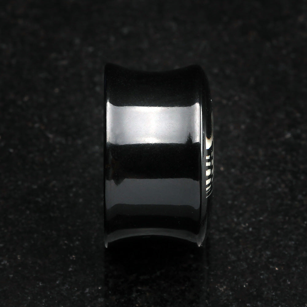 Detail View 3 of A Pair of Electro 3D Skull Resin Inlay Double Flared Ear Gauge Plug-Black