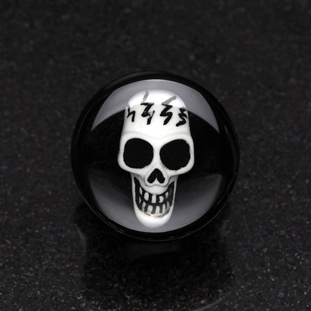 Detail View 2 of A Pair of Electro 3D Skull Resin Inlay Double Flared Ear Gauge Plug-Black