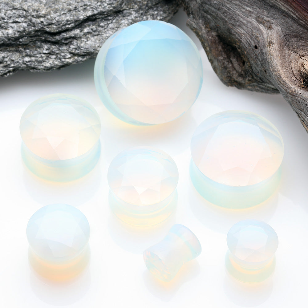 Detail View 2 of A Pair of Opalite Multi-Faceted Stone Double Flared Plug