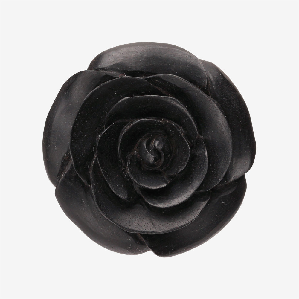 Detail View 2 of A Pair of Rosebud Full Bloom Arang Wood Double Flared Plug