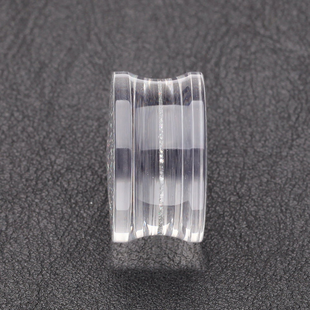 Detail View 2 of A Pair of Ultra Shine Glittered Double Flared Acrylic Ear Gauge Plug-Aurora Borealis
