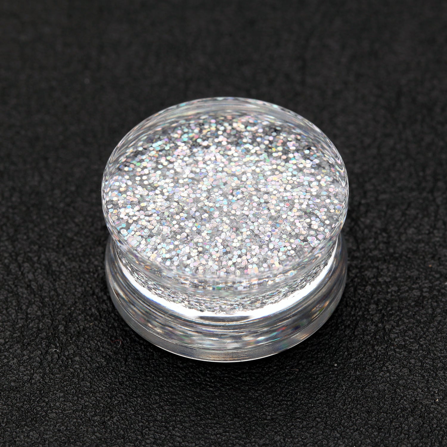 Detail View 1 of A Pair of Ultra Shine Glittered Double Flared Acrylic Ear Gauge Plug-Aurora Borealis