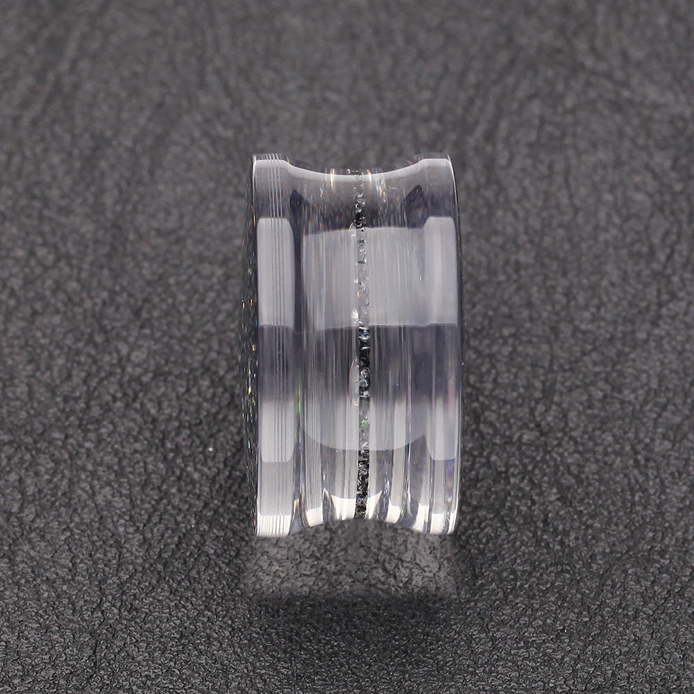 Detail View 2 of A Pair of Ultra Shine Glittered Double Flared Acrylic Ear Gauge Plug-Black