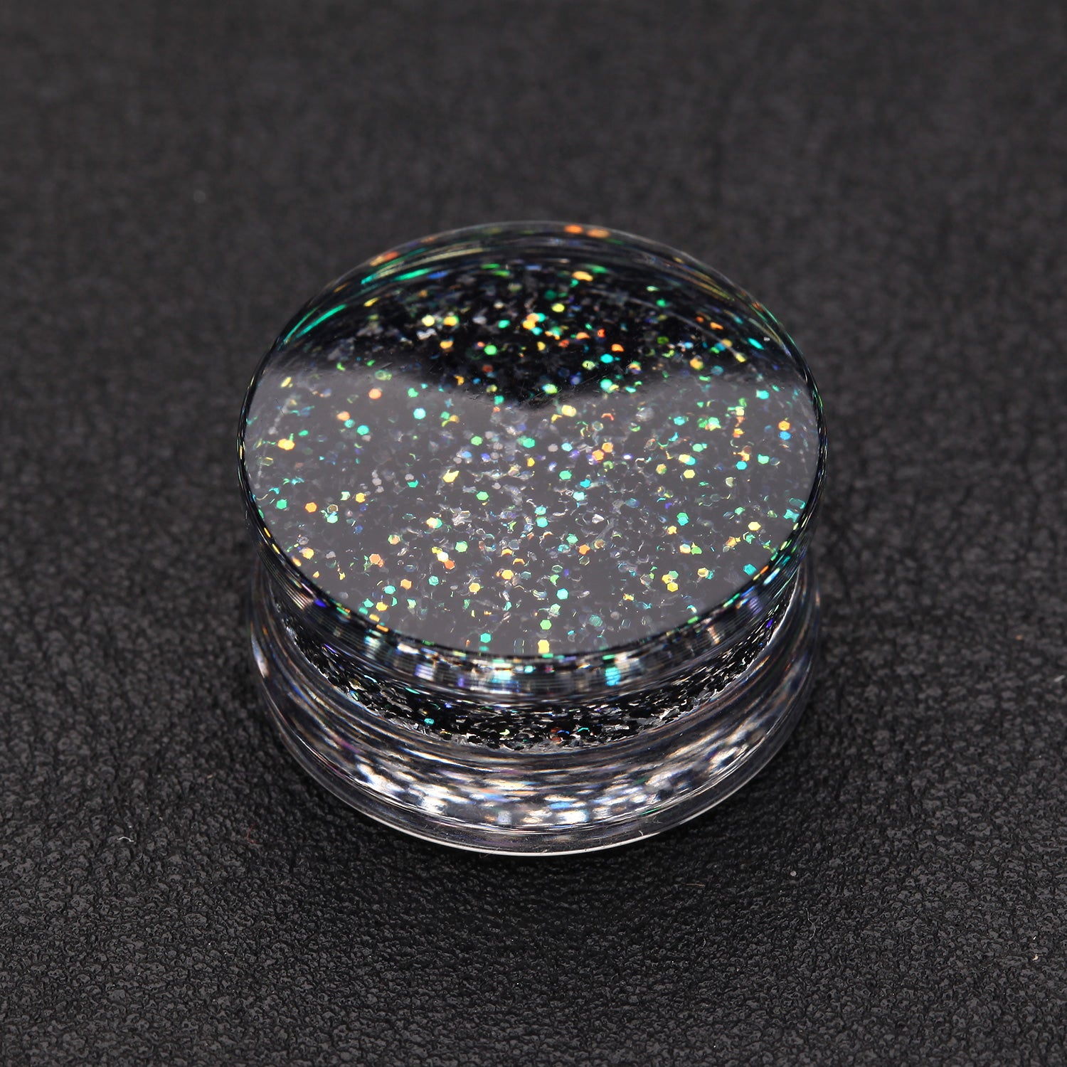 Detail View 1 of A Pair of Ultra Shine Glittered Double Flared Acrylic Ear Gauge Plug-Black