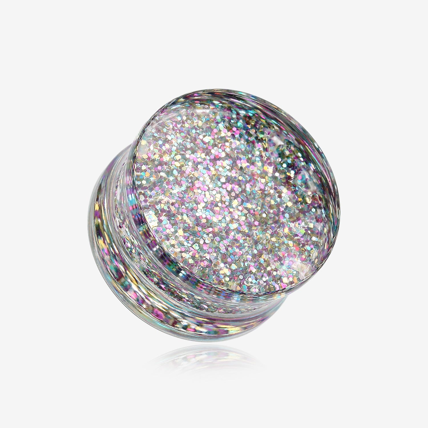 A Pair of Ultra Shine Glittered Double Flared Acrylic Ear Gauge Plug-Rainbow