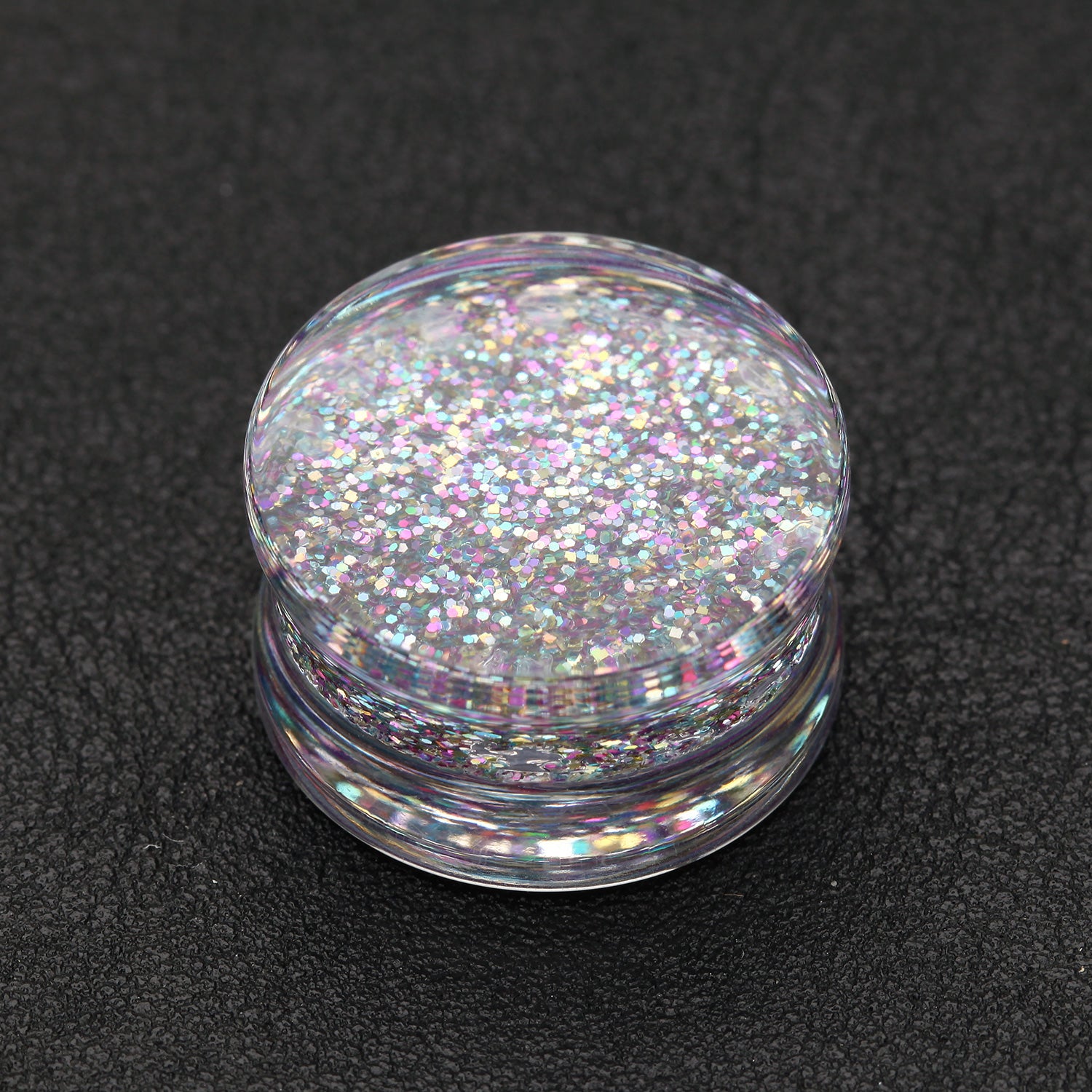 Detail View 1 of A Pair of Ultra Shine Glittered Double Flared Acrylic Ear Gauge Plug-Rainbow