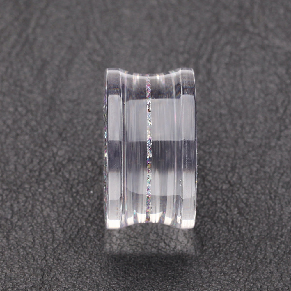 Detail View 2 of A Pair of Ultra Shine Glittered Double Flared Acrylic Ear Gauge Plug-Rainbow
