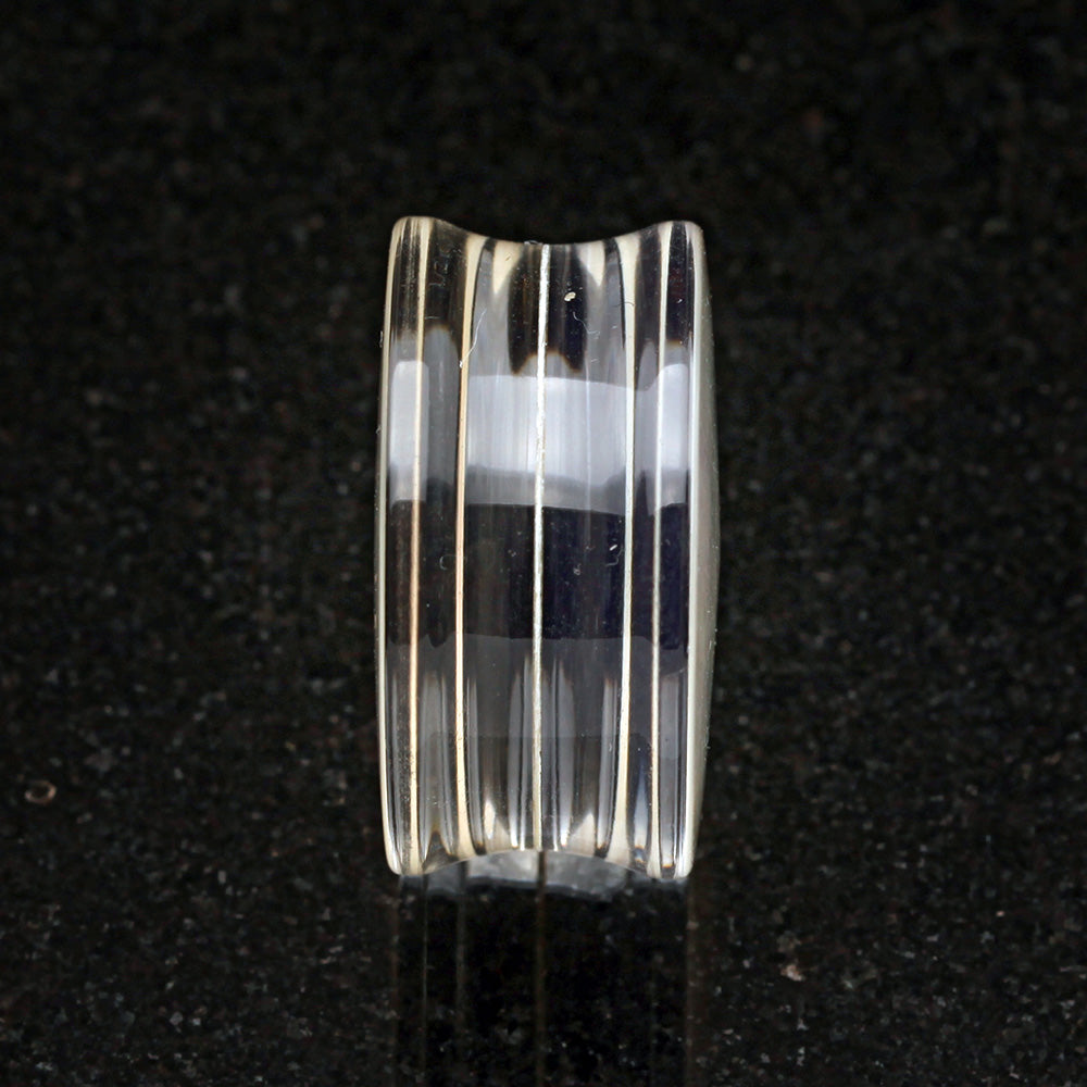Detail View 3 of A Pair of Mother of Pearl Inlay Double Sided Ear Gauge Plug-Clear Gem/White