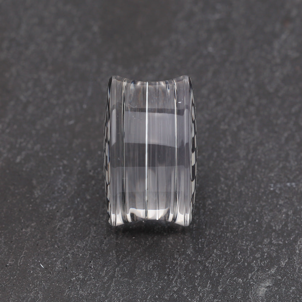 Detail View 3 of A Pair of Classic Checker Inlay Double Flared Ear Gauge Plug-Black