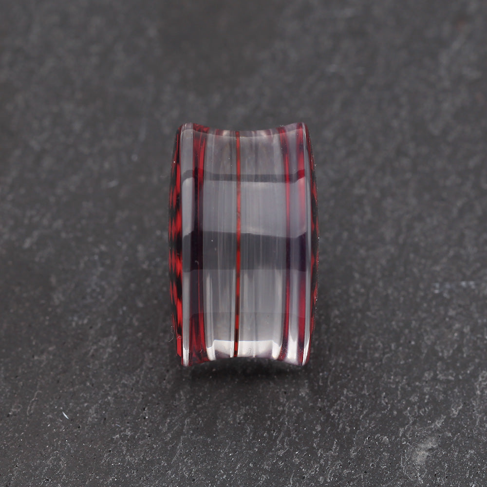 Detail View 3 of A Pair of Classic Checker Inlay Double Flared Ear Gauge Plug-Red