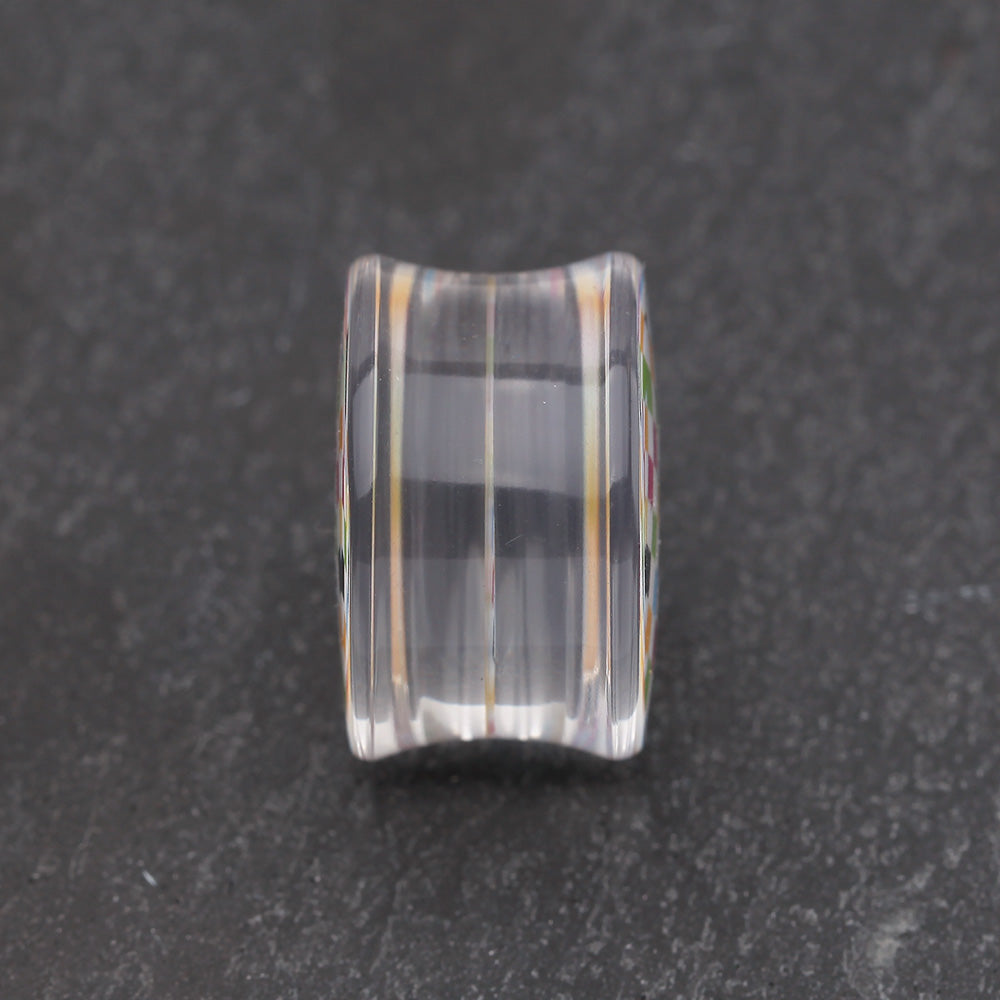 Detail View 3 of A Pair of Classic Checker Inlay Double Flared Ear Gauge Plug-Rainbow