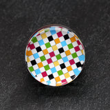 Detail View 2 of A Pair of Classic Checker Inlay Double Flared Ear Gauge Plug-Rainbow