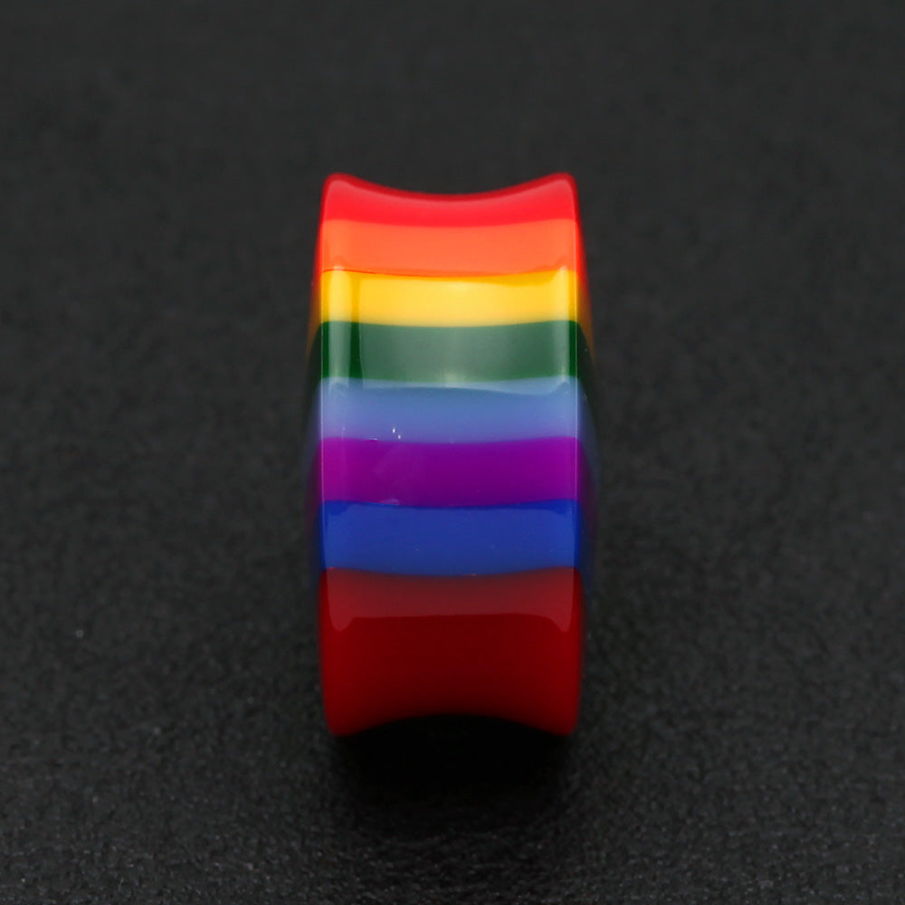 Detail View 3 of A Pair of Rainbow Stripe Double Flared Ear Gauge Plug-Rainbow/Multi-Color