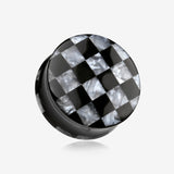 A Pair of Marble Checker Double Flared Ear Gauge Plug
