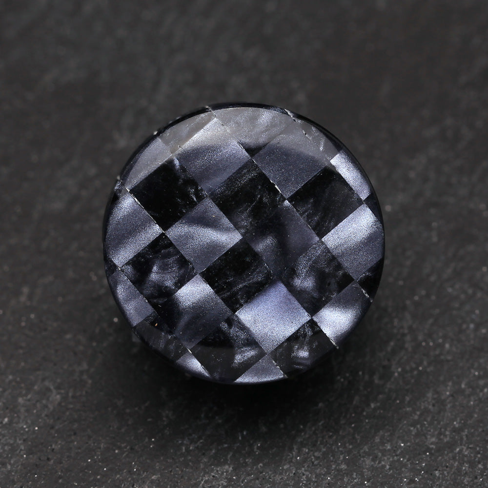 Detail View 2 of A Pair of Marble Checker Double Flared Ear Gauge Plug-Gray