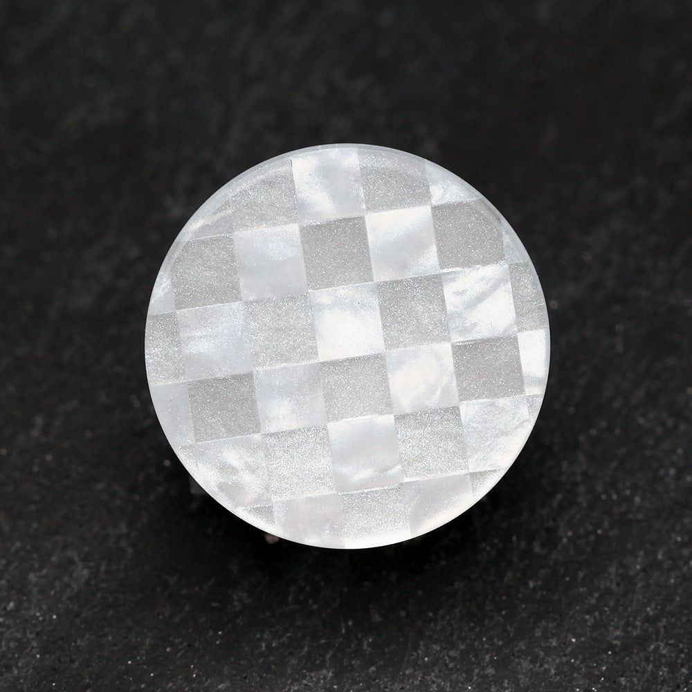 Detail View 2 of A Pair of Marble Checker Double Flared Ear Gauge Plug-White