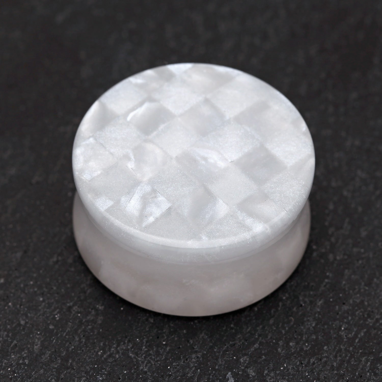 Detail View 1 of A Pair of Marble Checker Double Flared Ear Gauge Plug-White