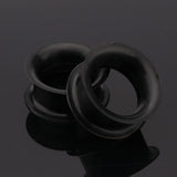 Detail View 1 of A Pair of Ultra Thin Flexible Silicone Ear Skin Double Flared Tunnel Plug-Black