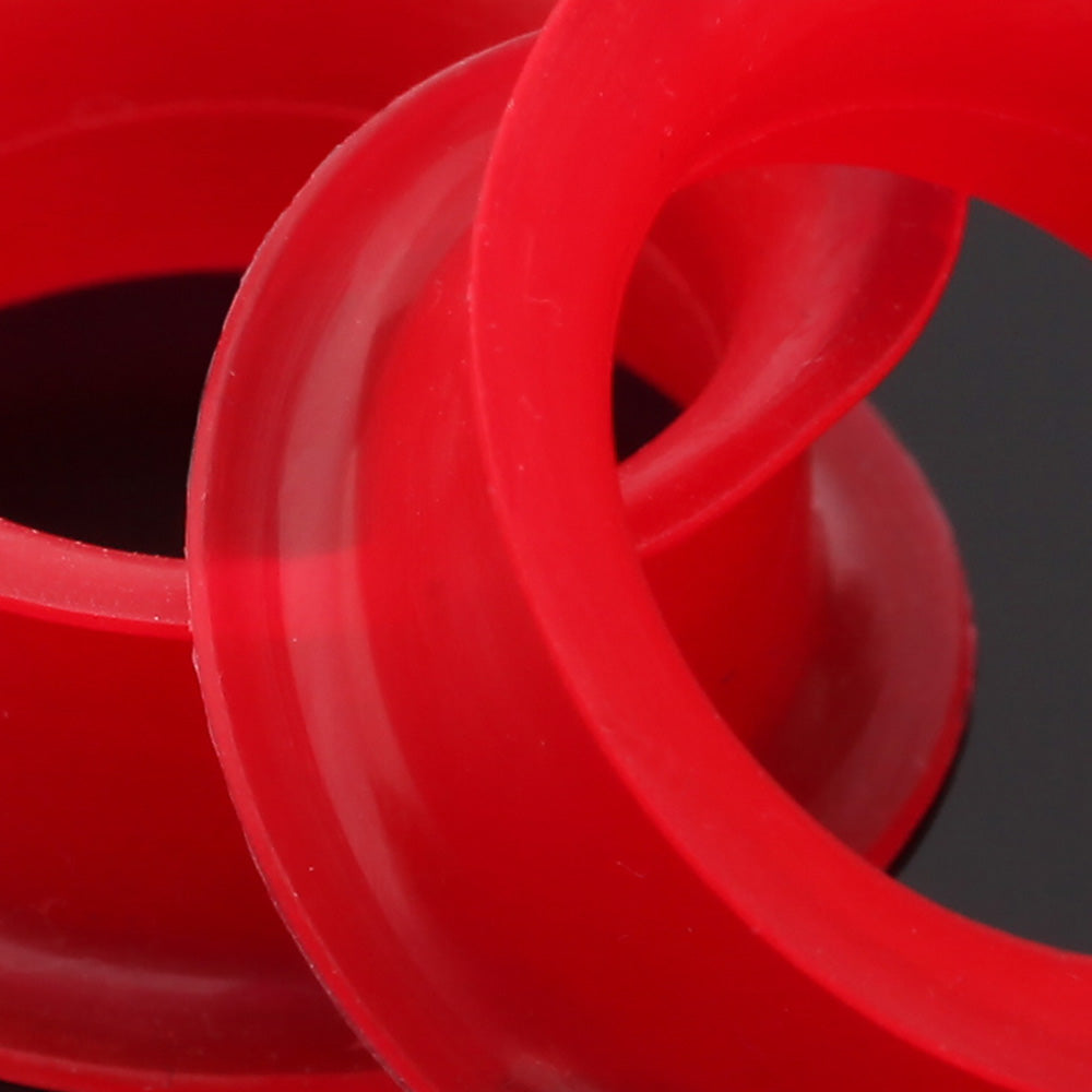 Detail View 4 of A Pair of Ultra Thin Flexible Silicone Ear Skin Double Flared Tunnel Plug-Red