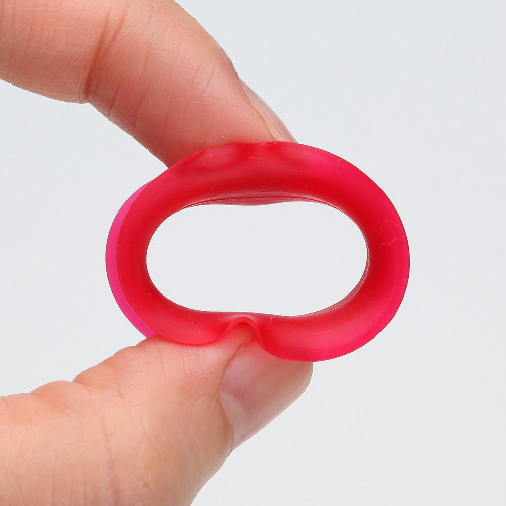 Detail View 2 of A Pair of Ultra Thin Flexible Silicone Ear Skin Double Flared Tunnel Plug-Red