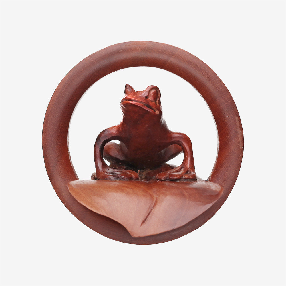 Detail View 2 of A Pair of Amazon Tree Frog Organic Sabo Wood Ear Gauge Plug