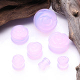 Detail View 2 of A Pair of Rose Blossom Lavender Glass Double Flared Plug